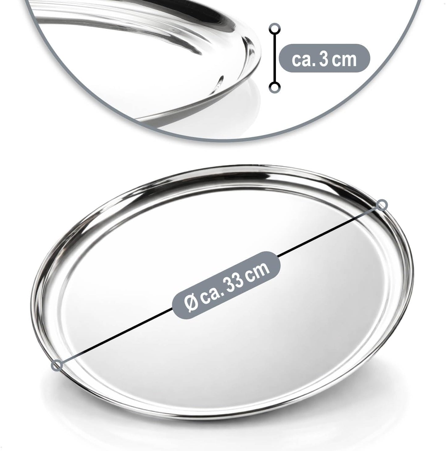 4er-Set Serviertabletts, 04 Stück - Rund 33cm mit Rand