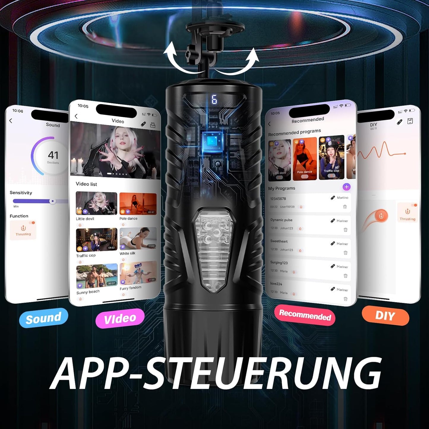 Männer-Masturbator mit App-Steuerung, Griff, Telefonhalterung und Saugnapfbasis, B-schwarz-weiss