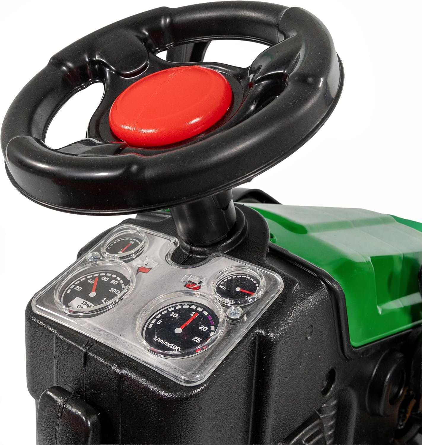 Kinder-Trettraktor mit Hupe, Grün mit Frontlader