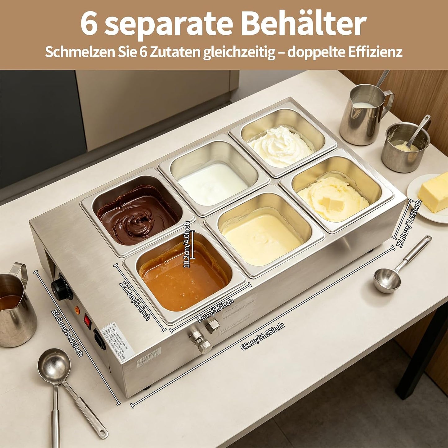 Schokoladenschmelzgerät mit 6 Tiegeln