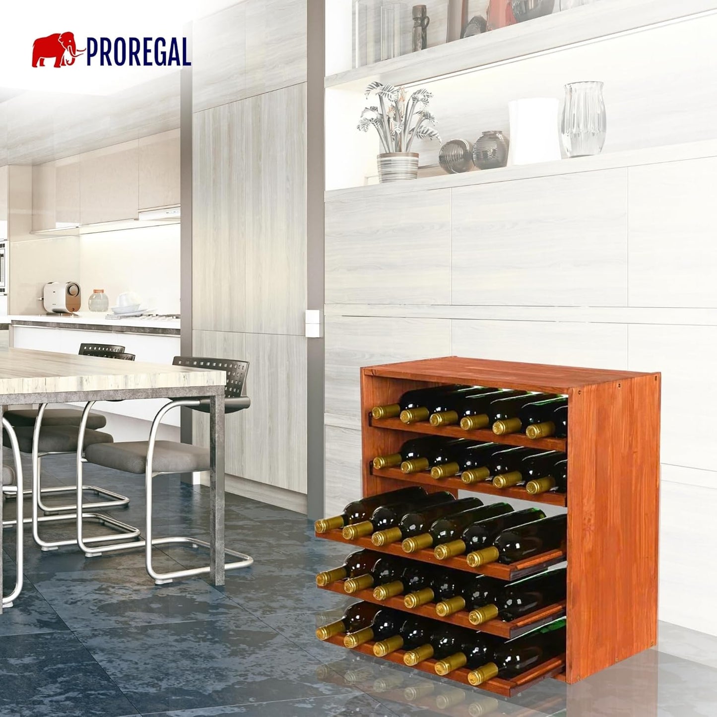 Modulares Weinregal, Auszug Modul für 30 Flaschen Kiefer Braun
