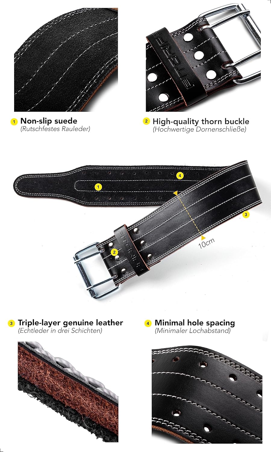 Gewichthebergürtel aus Leder für Krafttraining (85 bis 115 cm), Schwarz XL