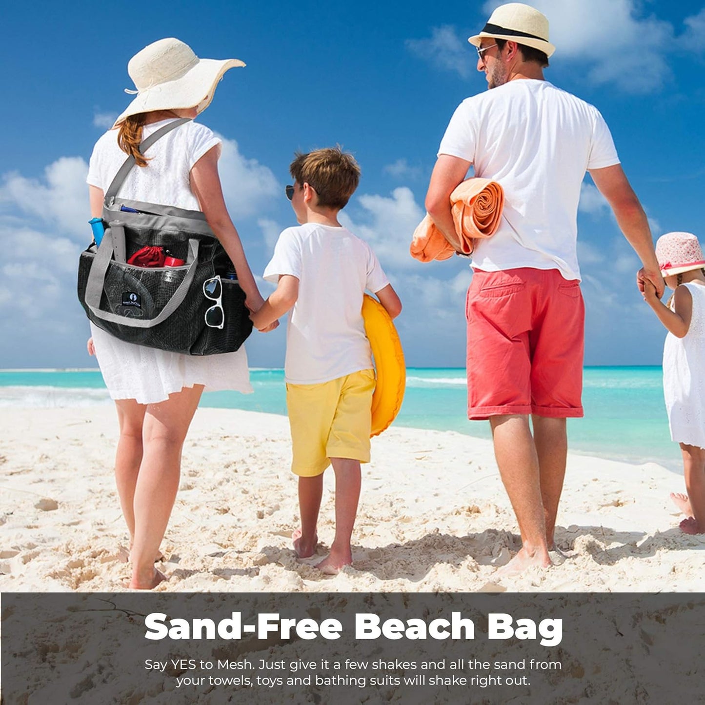 Netz-Strandtasche, Schwartz/Grau