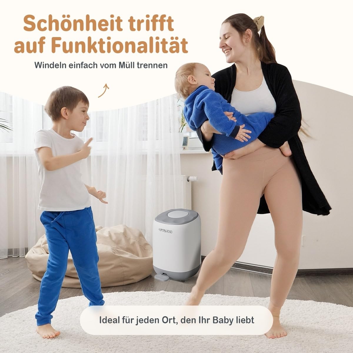 Windeleimer für Babys ohne Kassette, Weiss und Grau