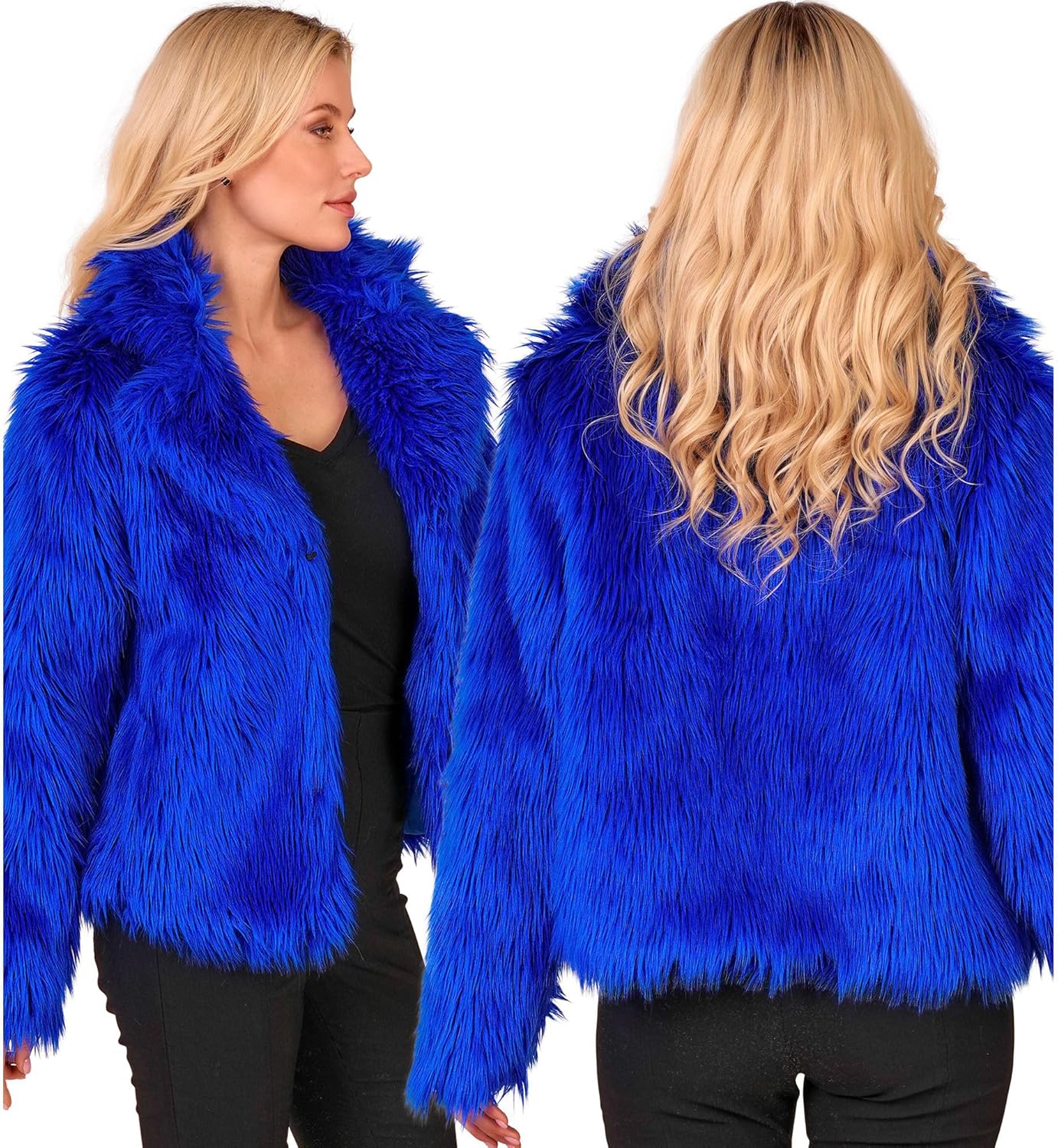 Damen Kunstfelljacke, Blau S-M