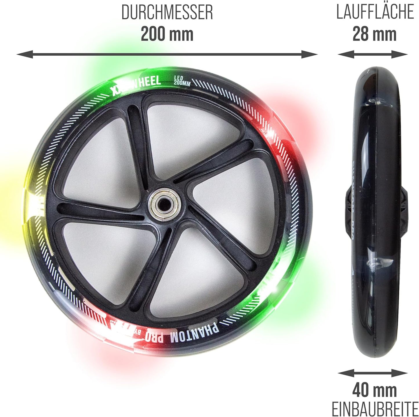 City Scooter Ersatzräderset, LED Ersatzräder 200mm - SCHWARZ