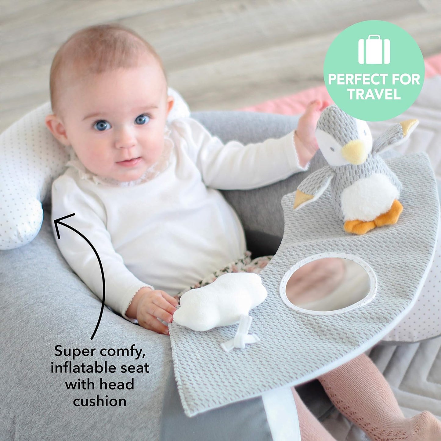 Aufblasbarer Babysitz für den Boden mit abnehmbarem Tablett, Grey, 1 Count (Pack of 1), Einzelbett