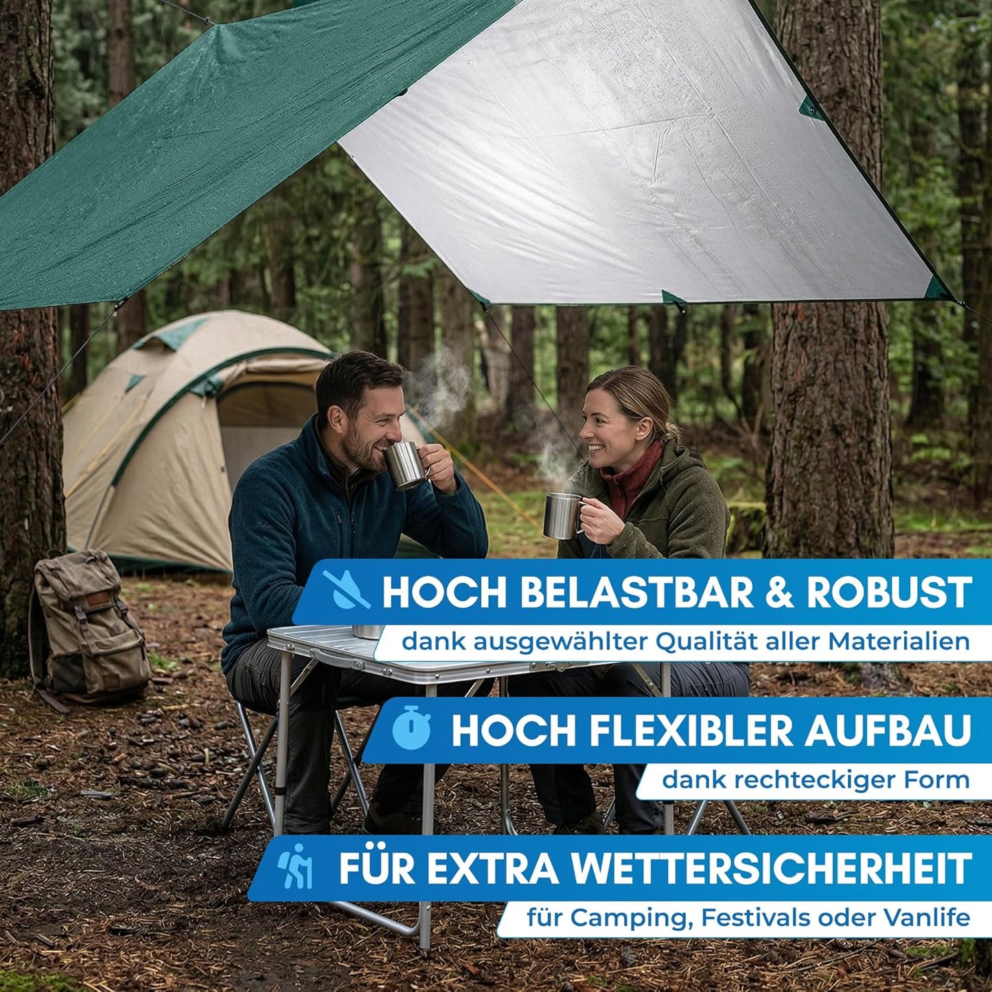 Wasserdichtes Ultraleicht-Tarp, 3 x 3 m, Grün 300 x 300 cm