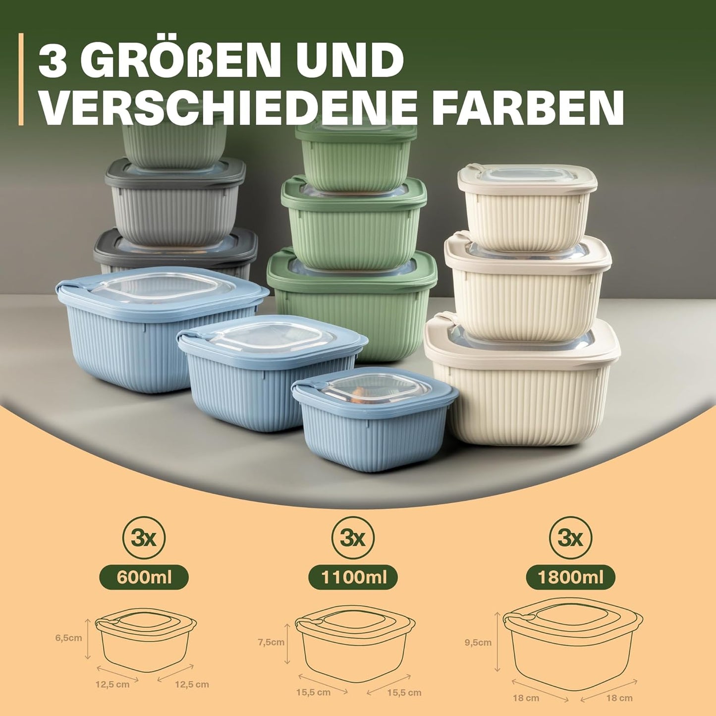 9-teiliges Frischhaltedosen-Set mit Ventildeckel, Grün 9er Set Quadratisch