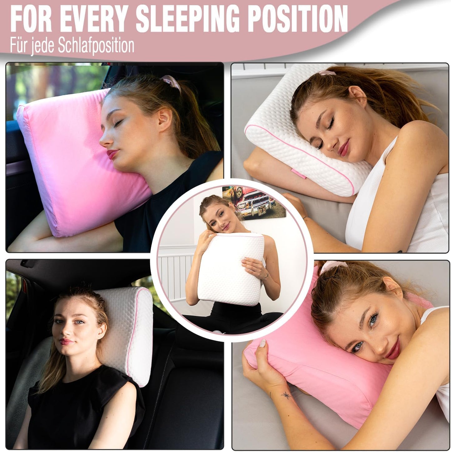 Ergonomisches Reisekissen mit Memory-Schaum, 35 X 30 X 10/8 Cm - Rosa