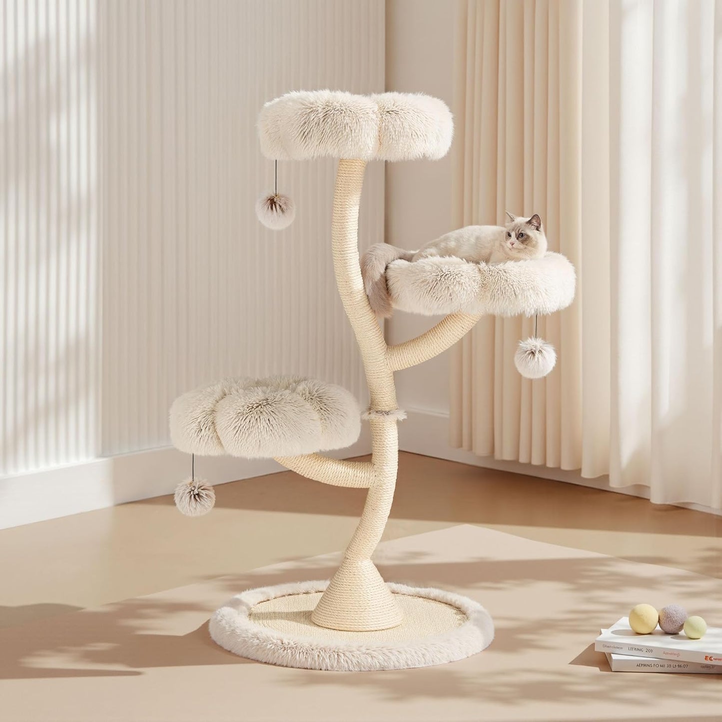 Designer Kratzbaum mit 3 Mulden, 3 Etagen, 125 cm