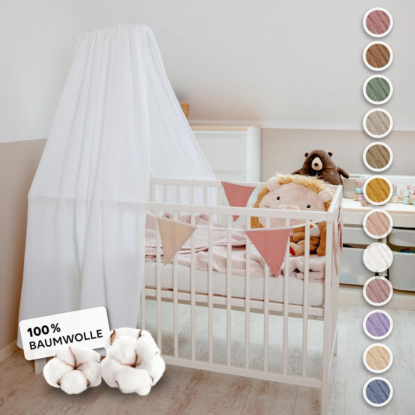 Betthimmel für Babybett, ohne Stange, Weiß ohne Himmelstange