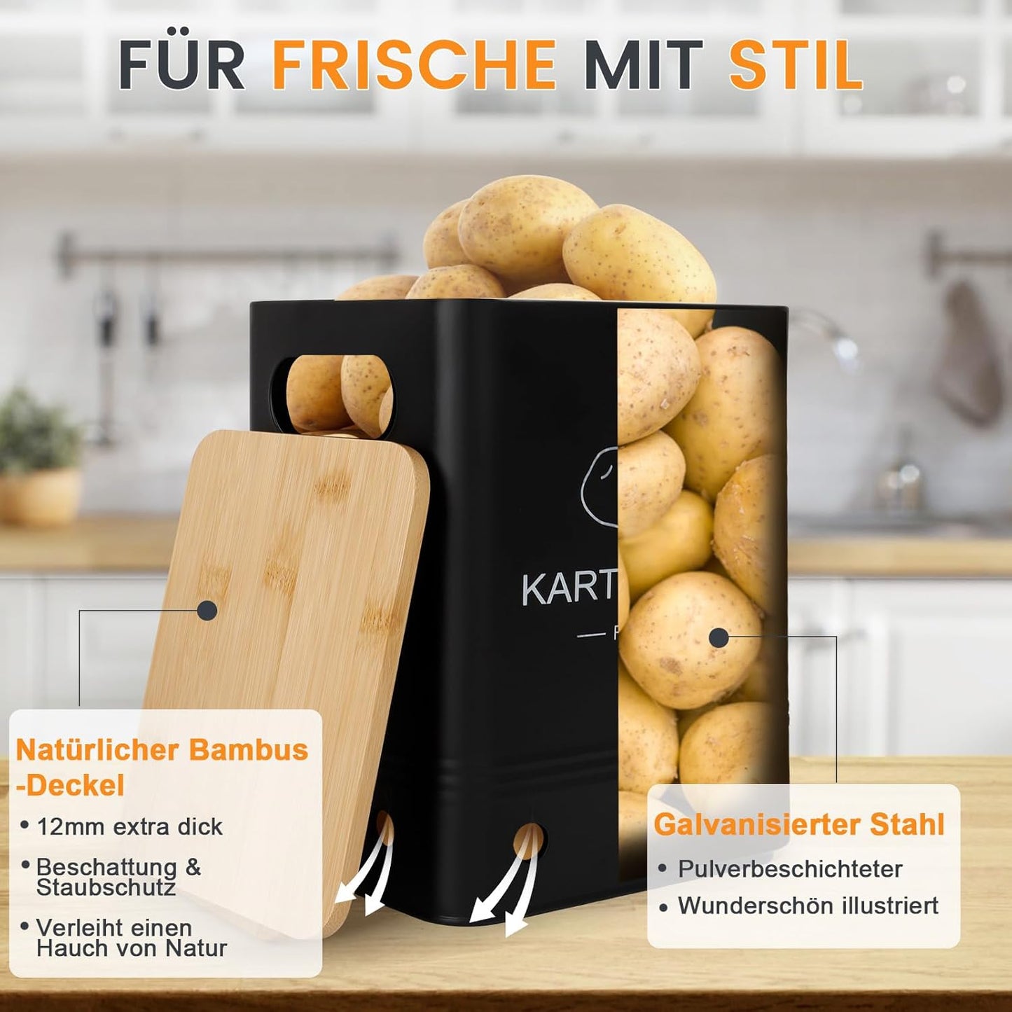 Gemüse Aufbewahrungsboxen-Set (3 Stück), Schwarz
