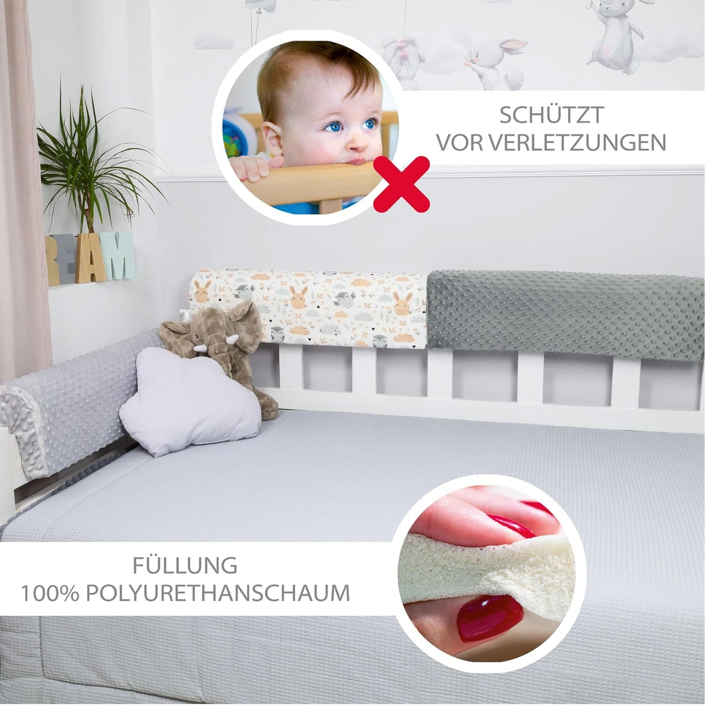 Bettkantenschutz für Kinderbetten, Grau 80 cm