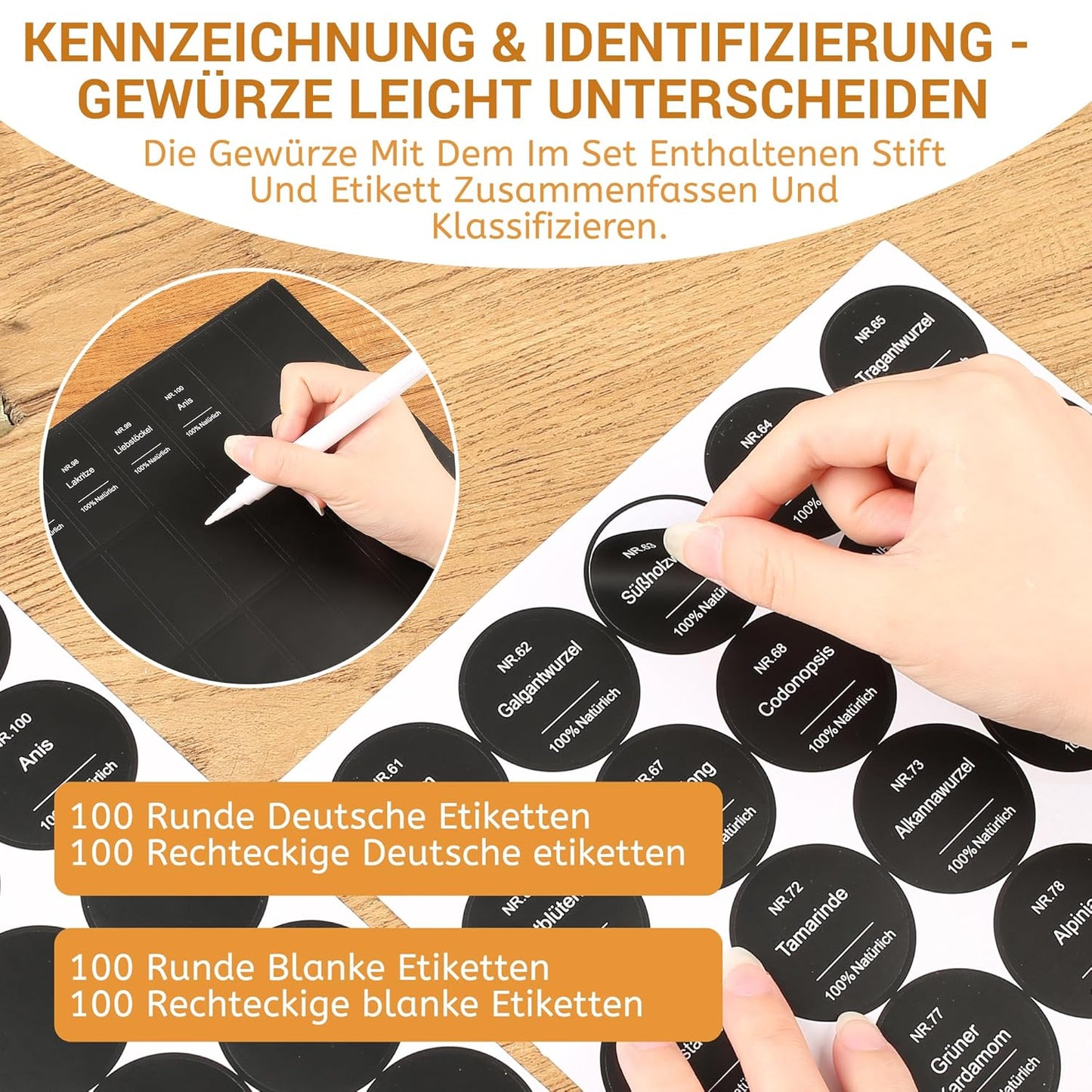 24-teiliges Gewürzgläser-Set mit Streueinsätzen, Etiketten und Deckeln