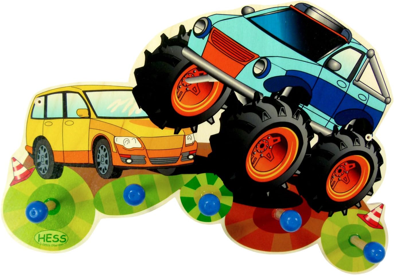 Kindergarderobe Monstertruck mit 5 Haken, Monstertruckmotiv