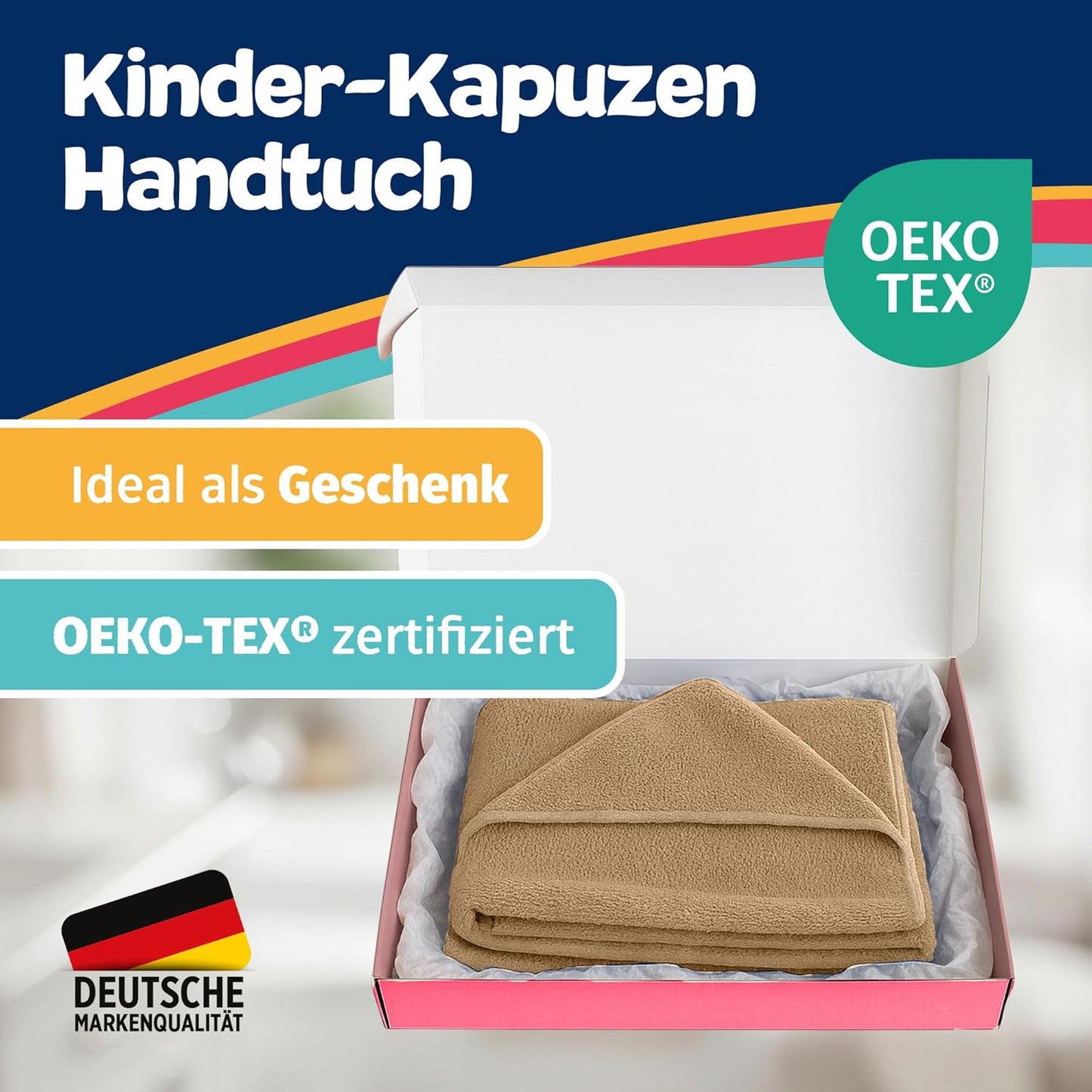 Kapuzenhandtuch für Babys & Kinder (100x100 cm), Beige
