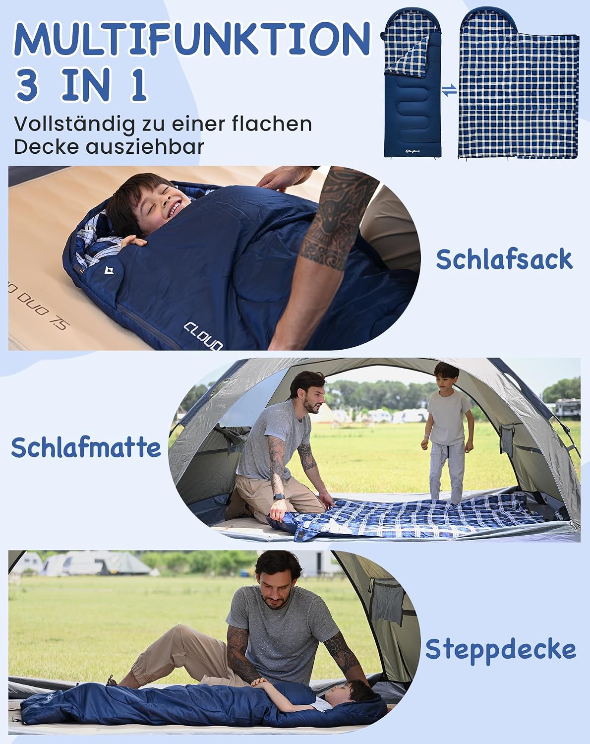 Kinderschlafsack für Camping und Outdoor, Navy L