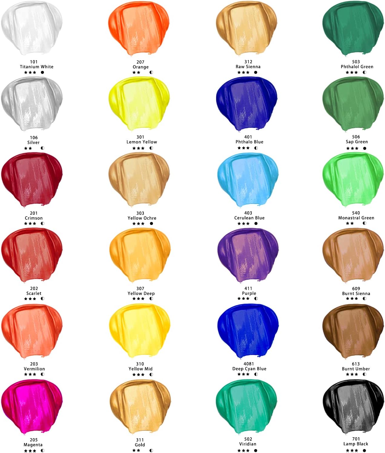 34-teiliges Acrylfarben-Set mit Pinseln, 24 x 59ml + 10 Pinsel