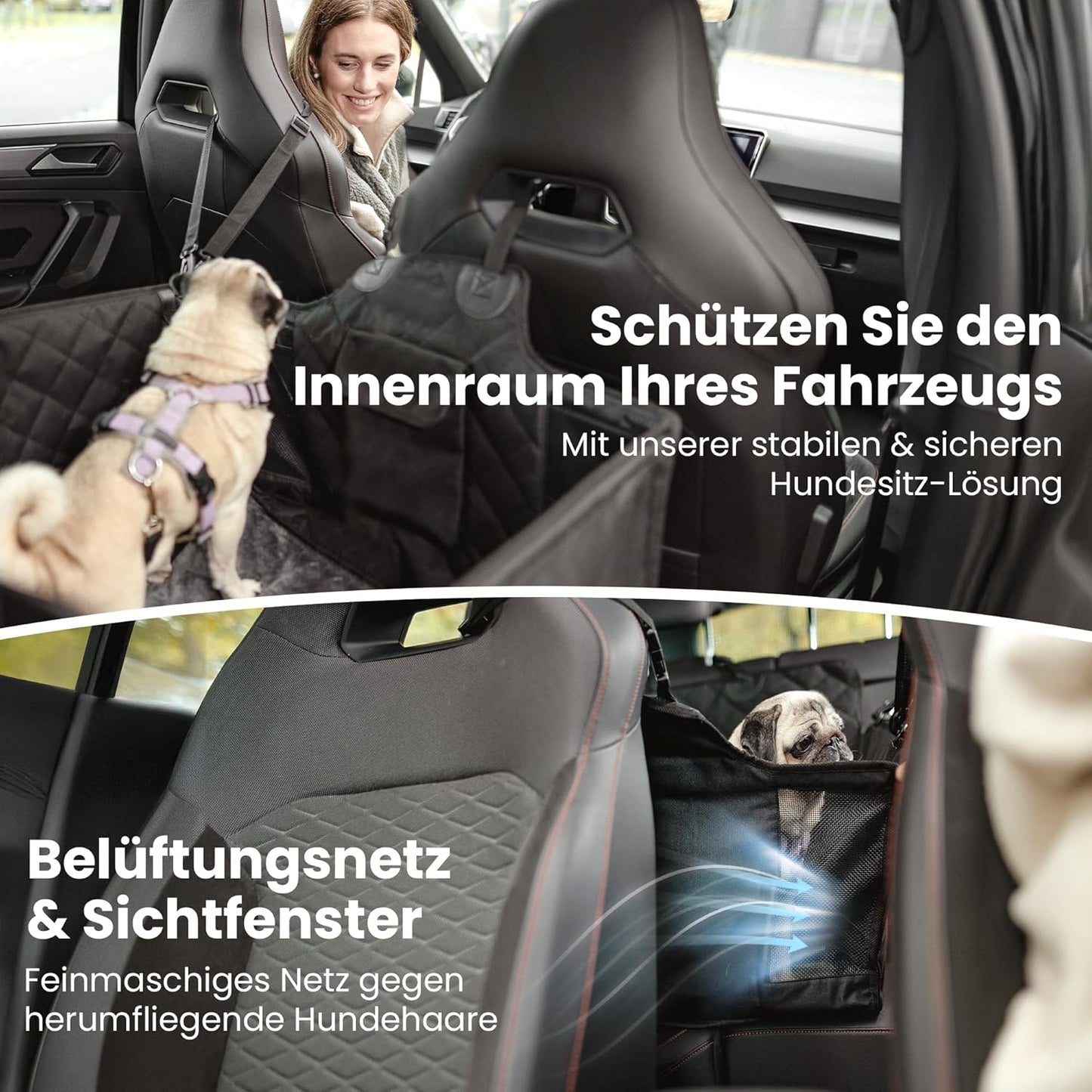 Hunde-Autositz für Rückbank mit Hundedecke und Sicherheitsgurt