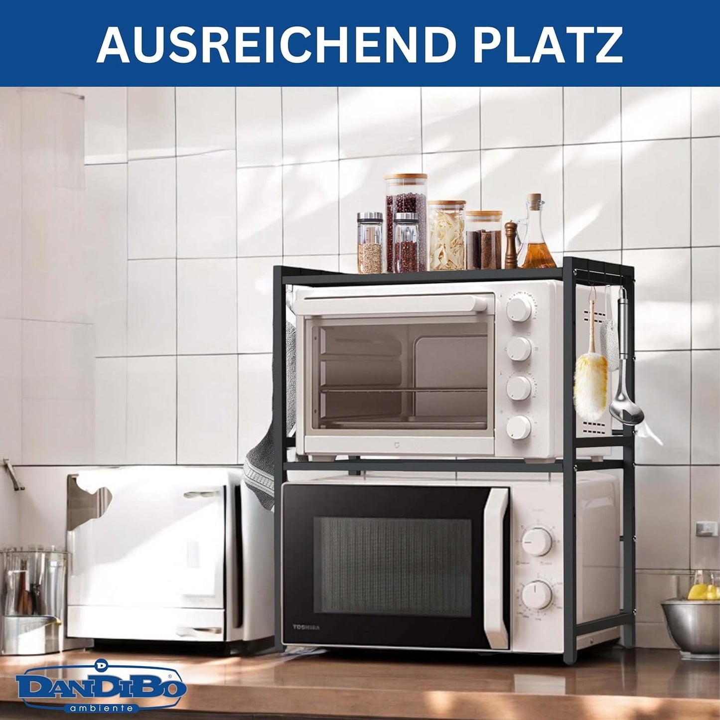 Verstellbares Mikrowellenregal, 3-stufig, Schwarz 3 Stufig / Höhe 78 cm