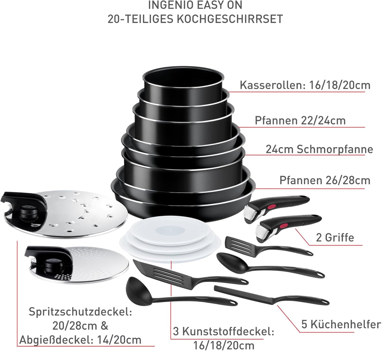 20-teiliges Kochgeschirr-Set mit Antihaftbeschichtung L15994, 20-tlg. Kochgeschirr-Set