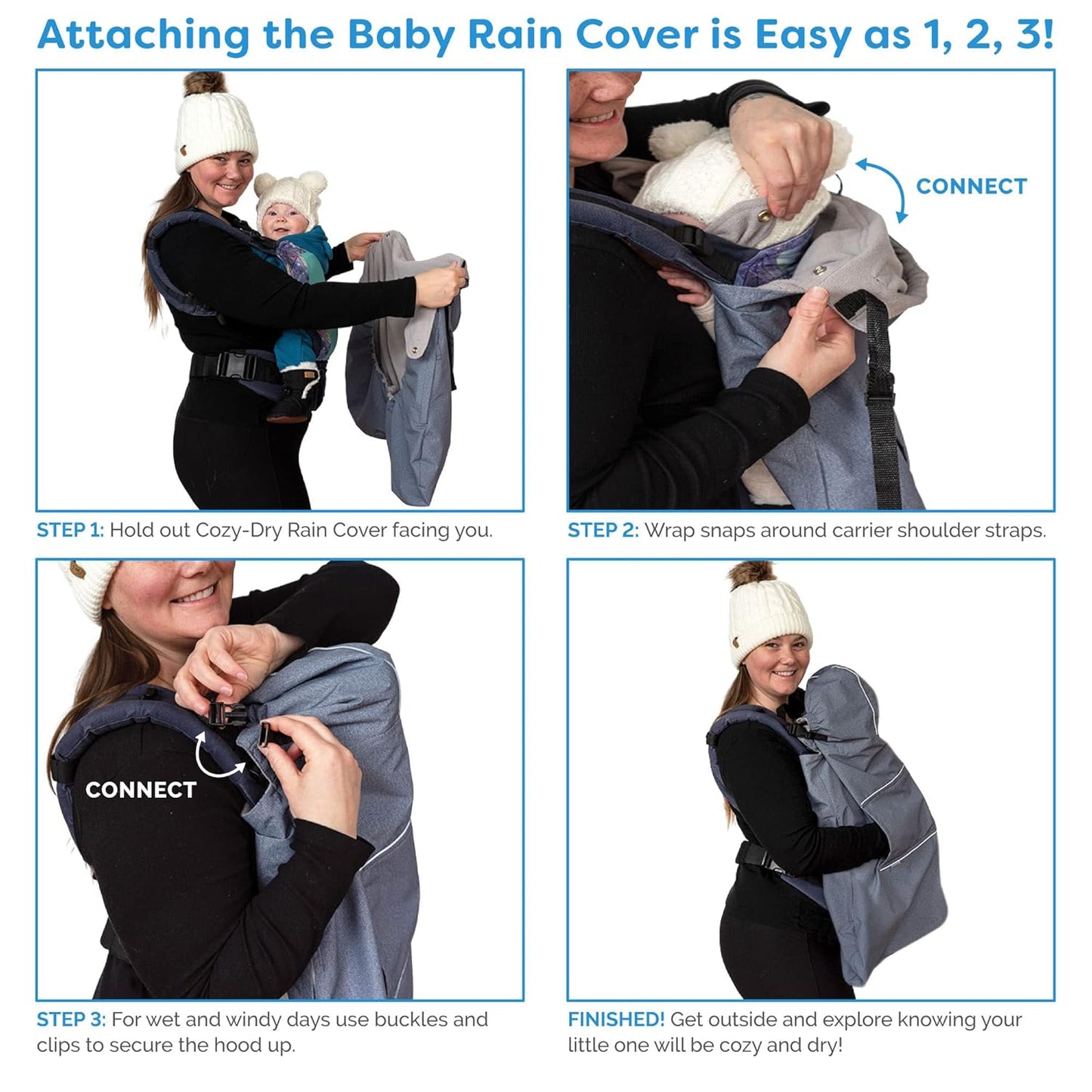 Wasserdichte Baby-Raincover für Tragen und Kinderwagen, Schwarz