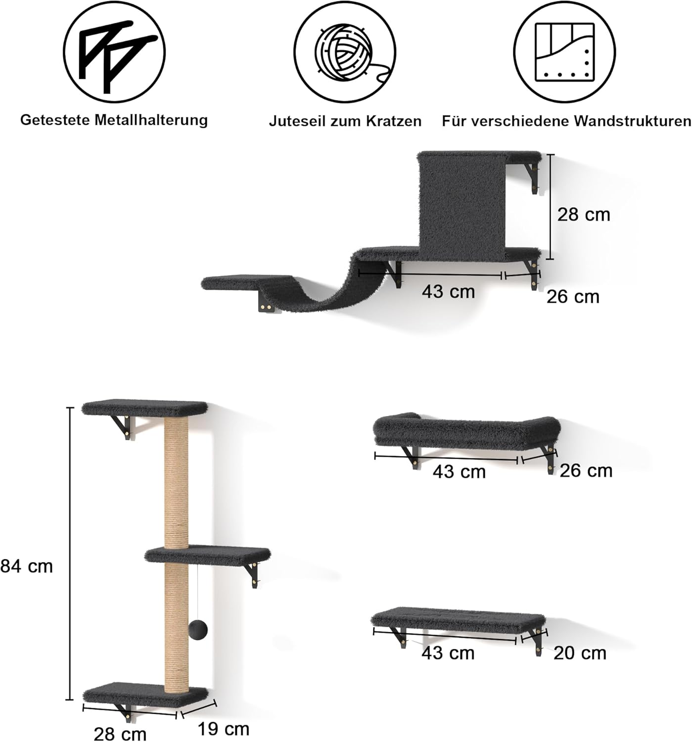 Kletterwand Katzen Set, Grau