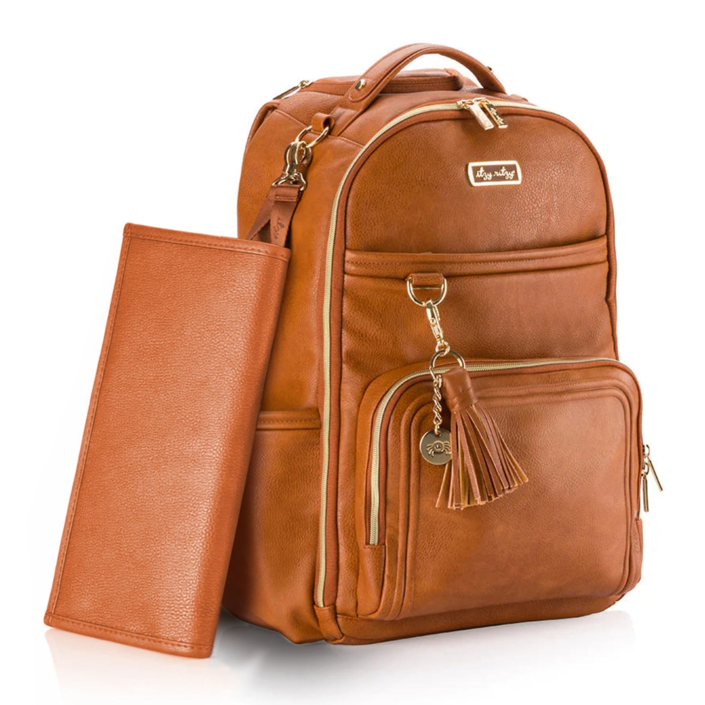 Wickelrucksack mit Wickelunterlage (19 Fächer), Cognac
