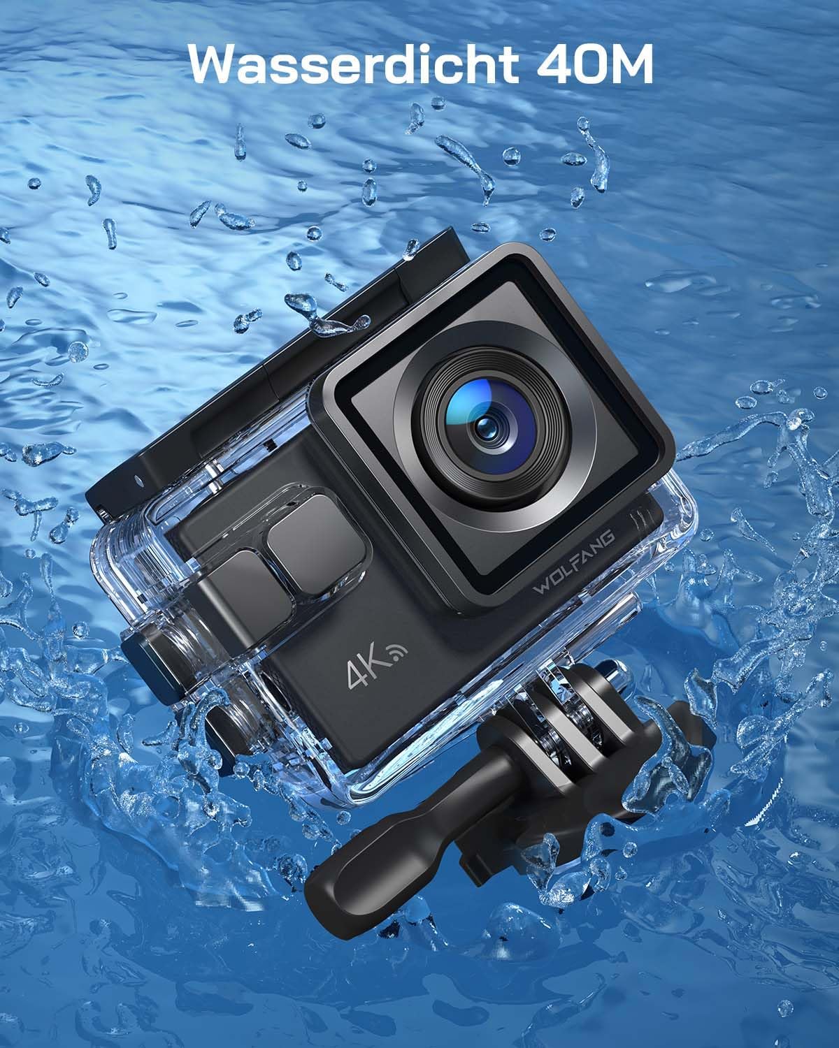 Action Cam 4K30FPS Unterwasserkamera mit Zubehör, Bundle with SD card