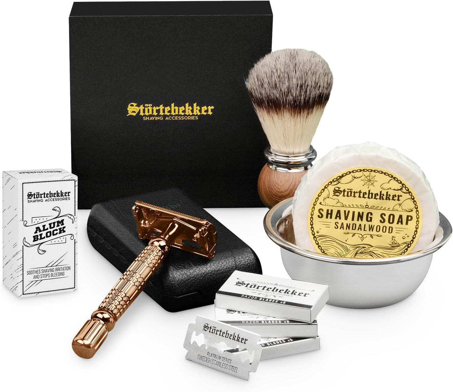 Rasierhobel Set, Rosé Gold - Schwarz