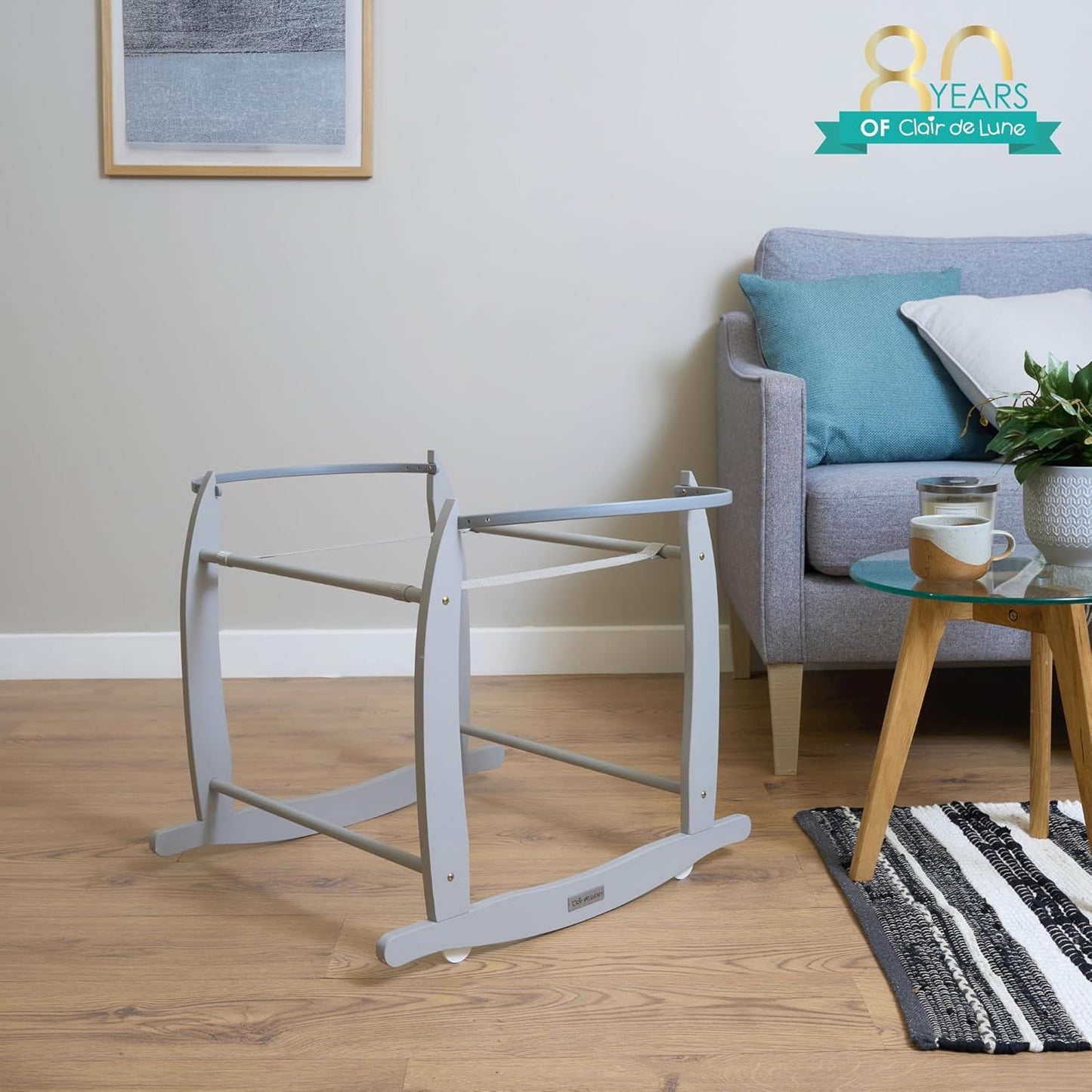 Deluxe Schaukelständer für Babykörbchen, Clair de Lune Deluxe Babykörbchenständer Einzelbett Grau