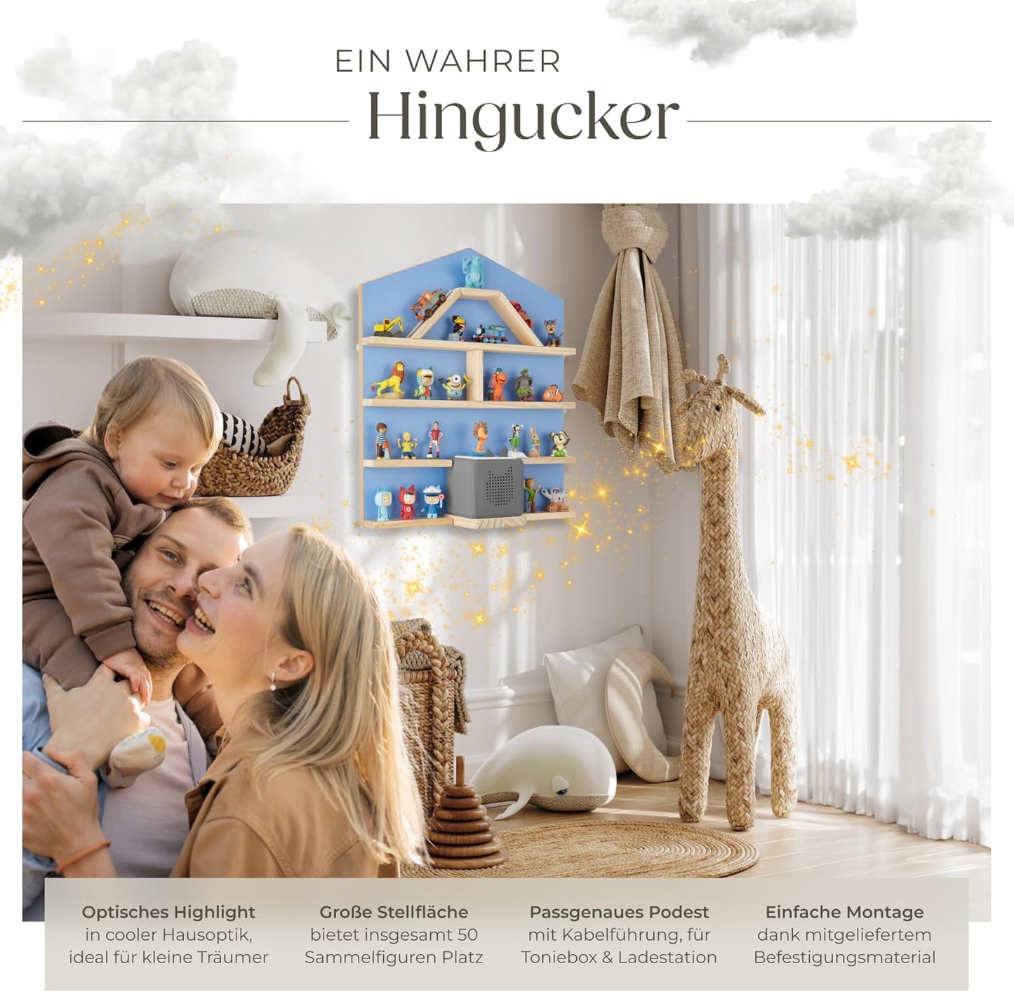 Wandregal mit Magnetstreifen für Kinderzimmer, Haus Blau