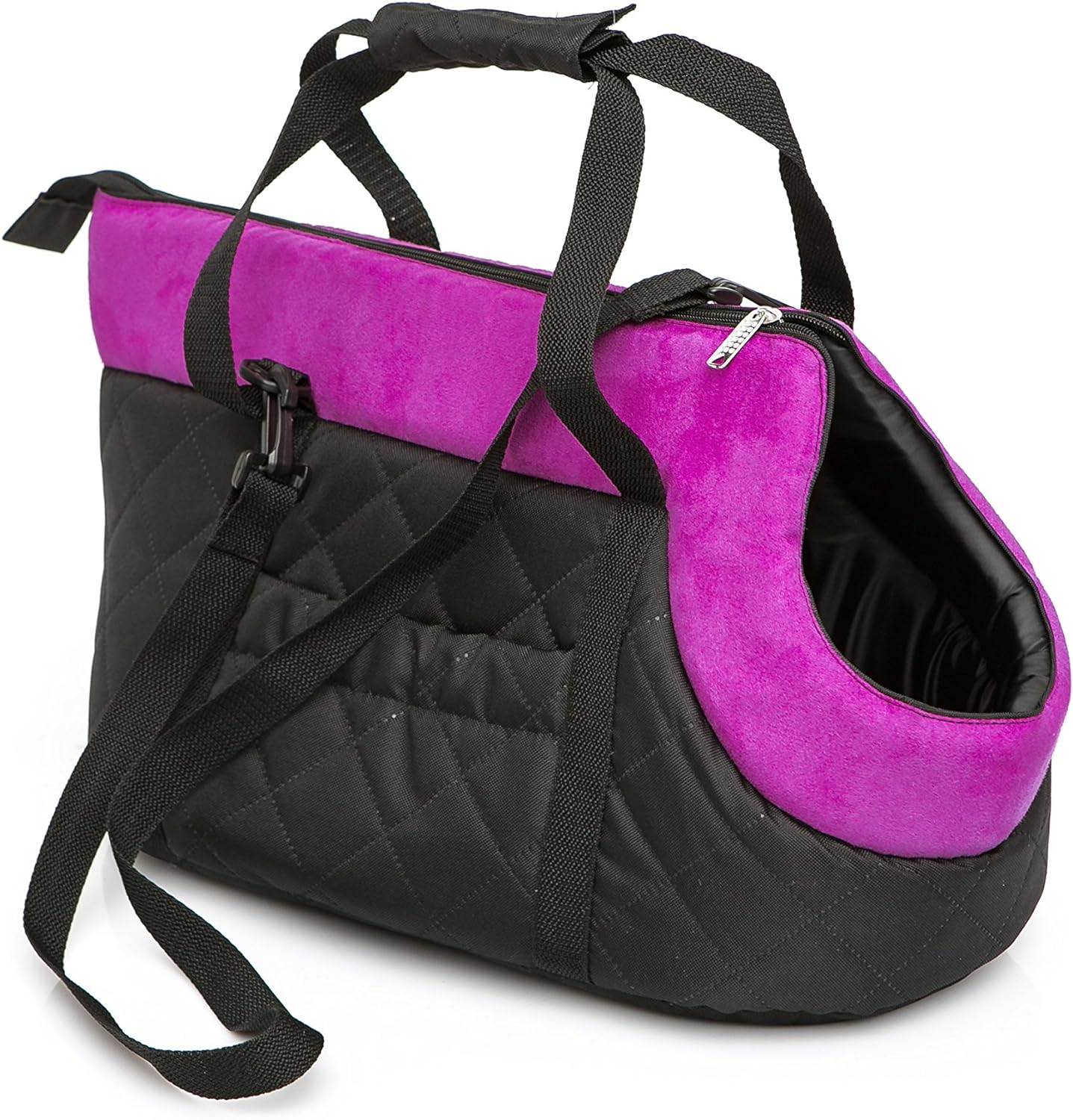 Hundetasche, M - 25x50x27 cm / Schwarz mit Pink