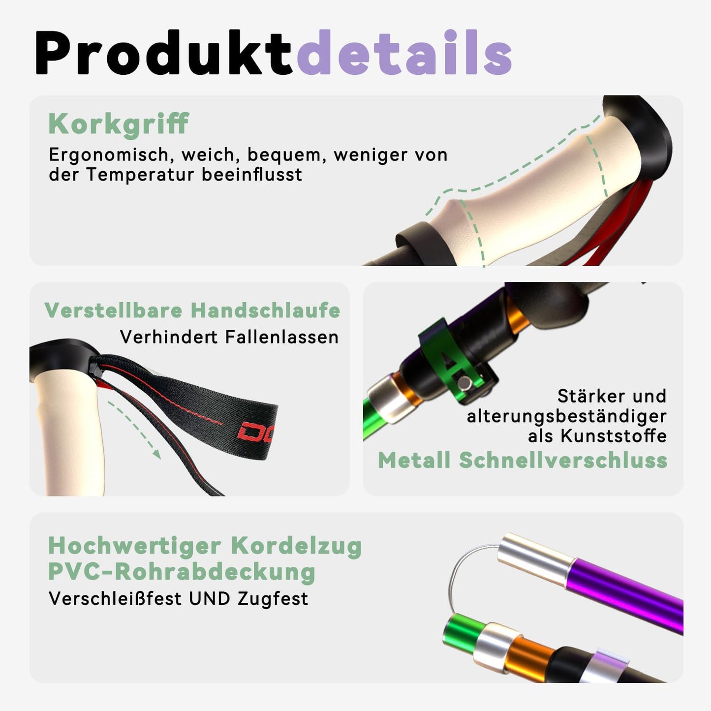 Faltbare Trekkingstöcke, Korkgriff-Bunt