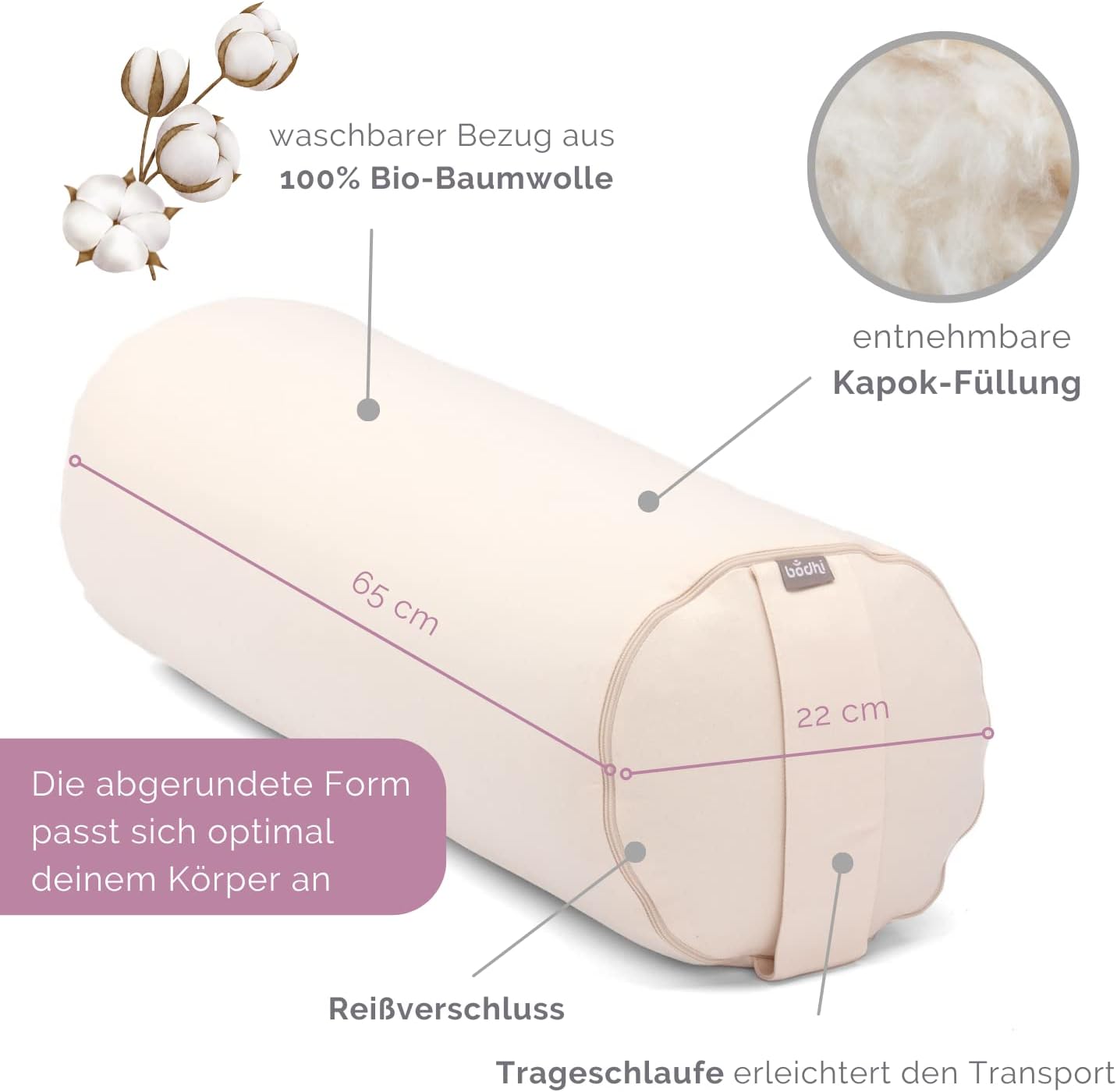 Waschbares Yoga Bolster, natur