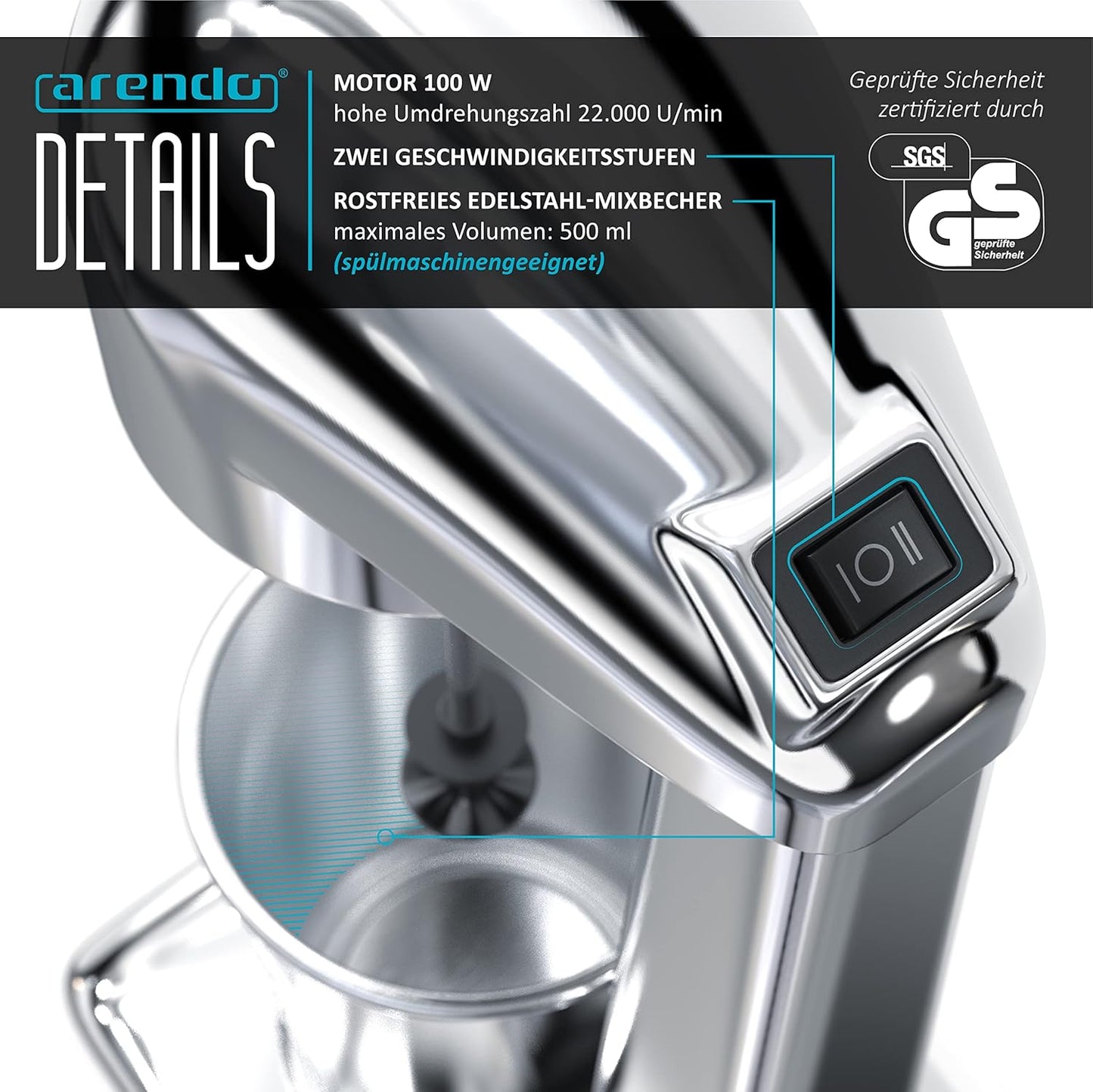 Drink Mixer mit 2 Geschwindigkeitsstufen, B: Silber