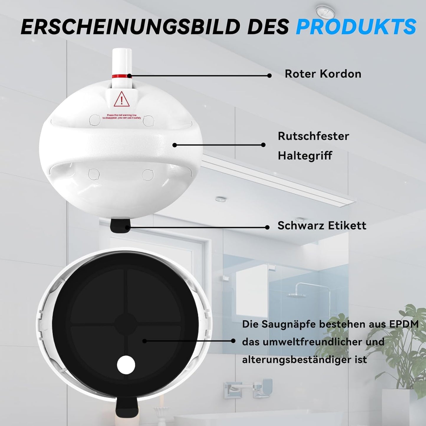 Duschgriff mit Saugnapf, ohne Bohren