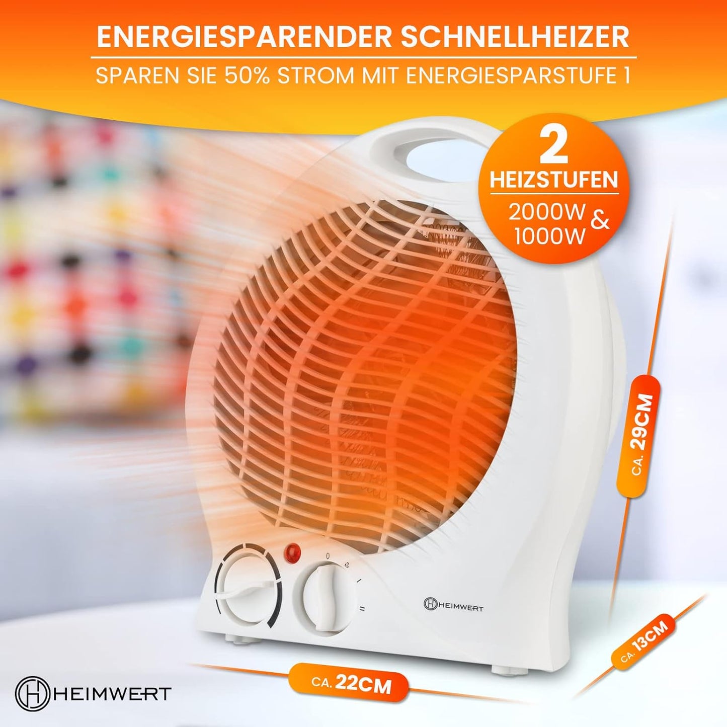 Energiesparender Heizlüfter mit Thermostat, Weiss