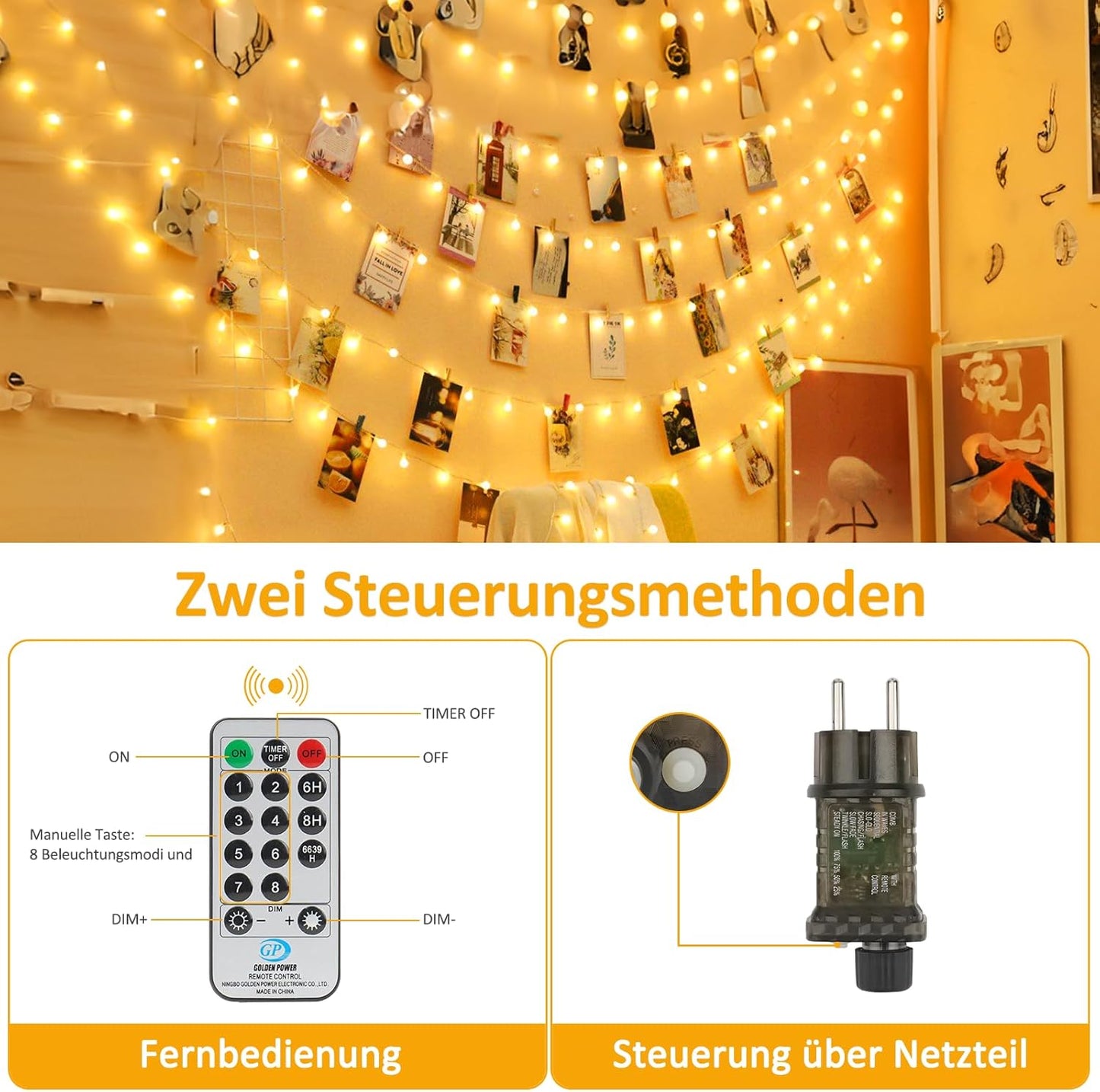 LED Lichterkette mit Fernbedienung mit 100 Lichter, dimmbar, Timerfunktion