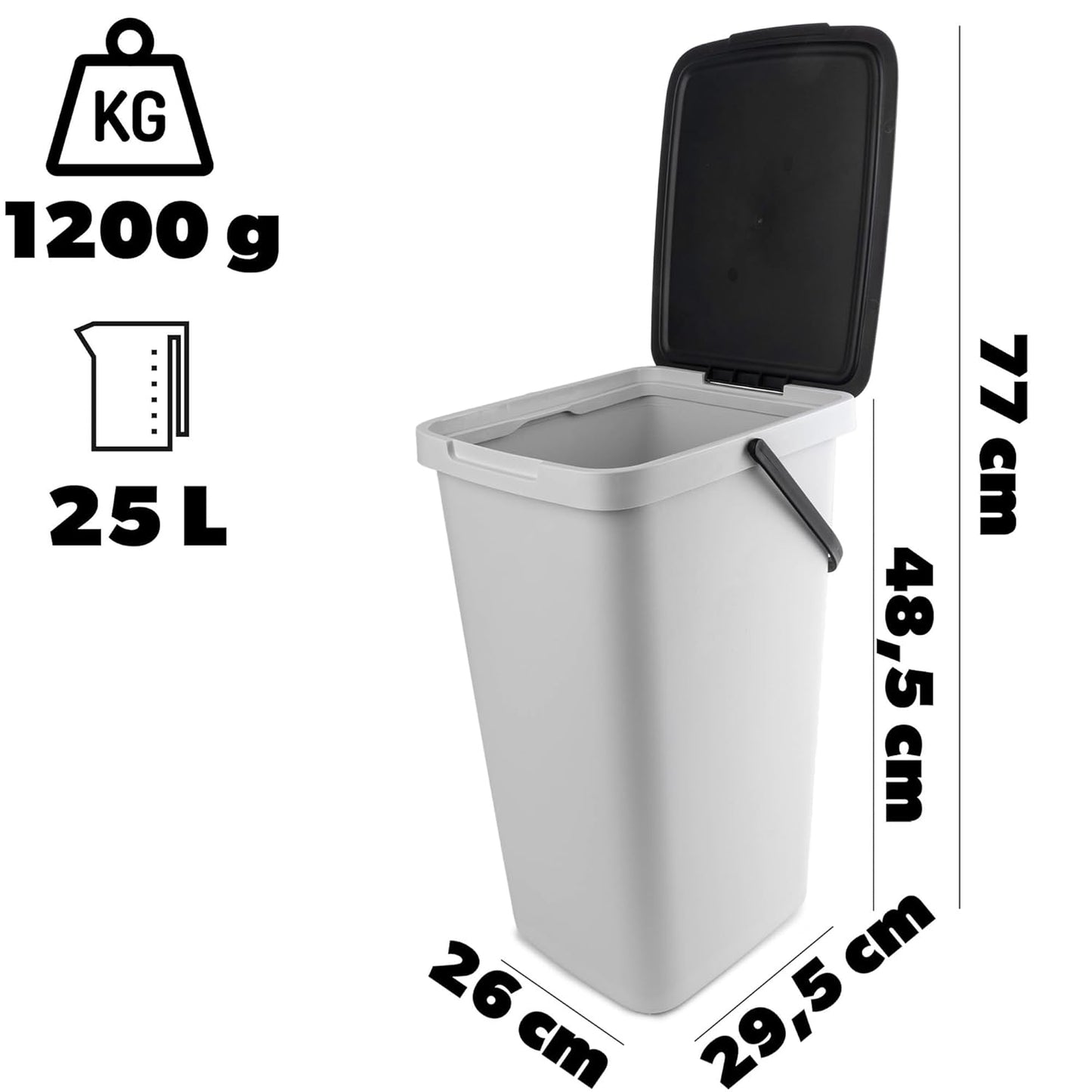Abfallbehälter mit Deckel und Griff, 25L Grau