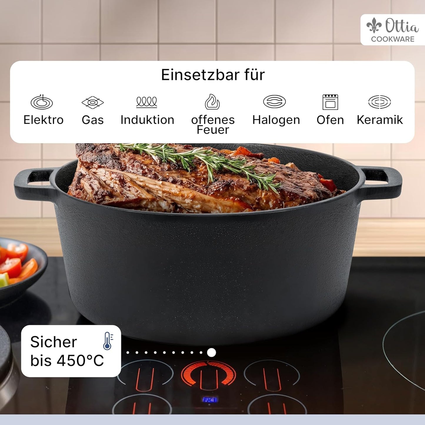 Gusseisen-Brottopf mit Deckel, Schwarz