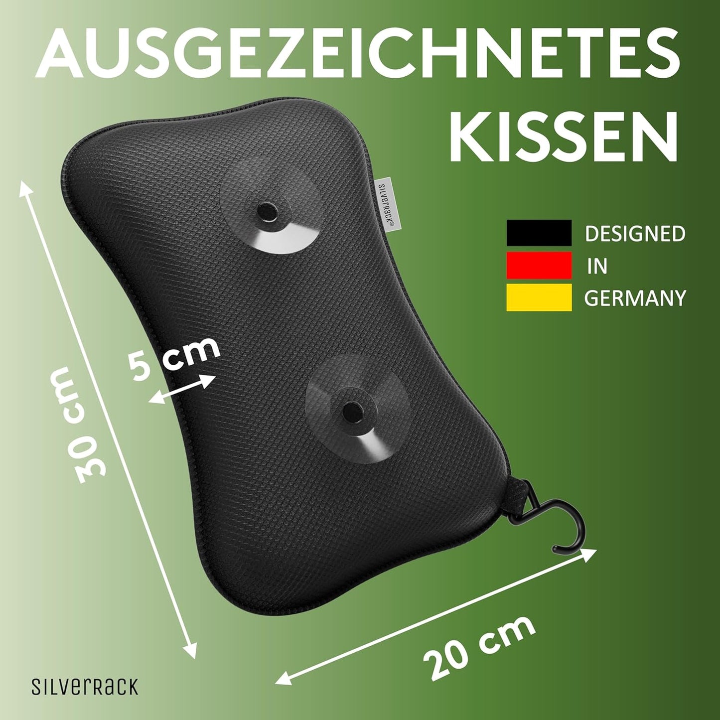 Badewannenkissen mit Saugnäpfen für Nackenstütze, 3D Schwarz Klein