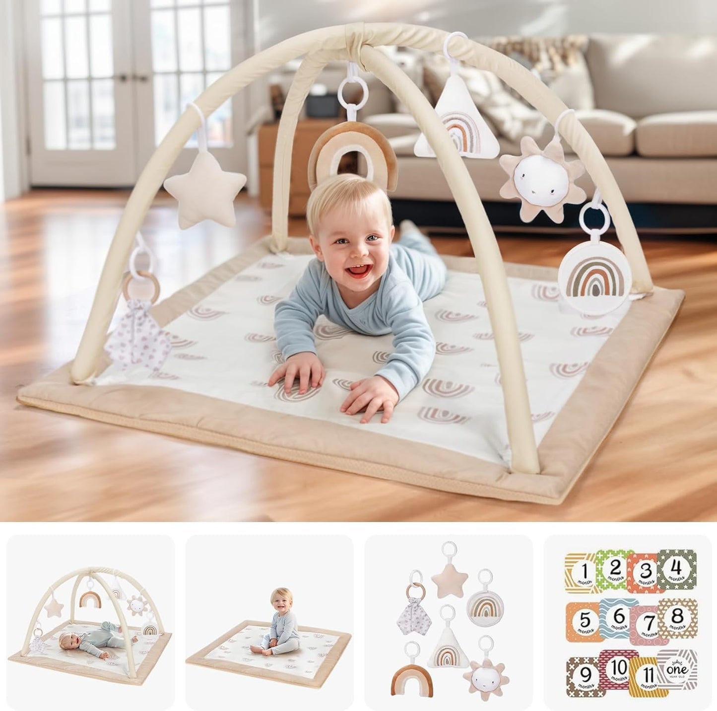 Spielbogen mit Krabbeldecke und Spielzeugen (ab Geburt), Braun