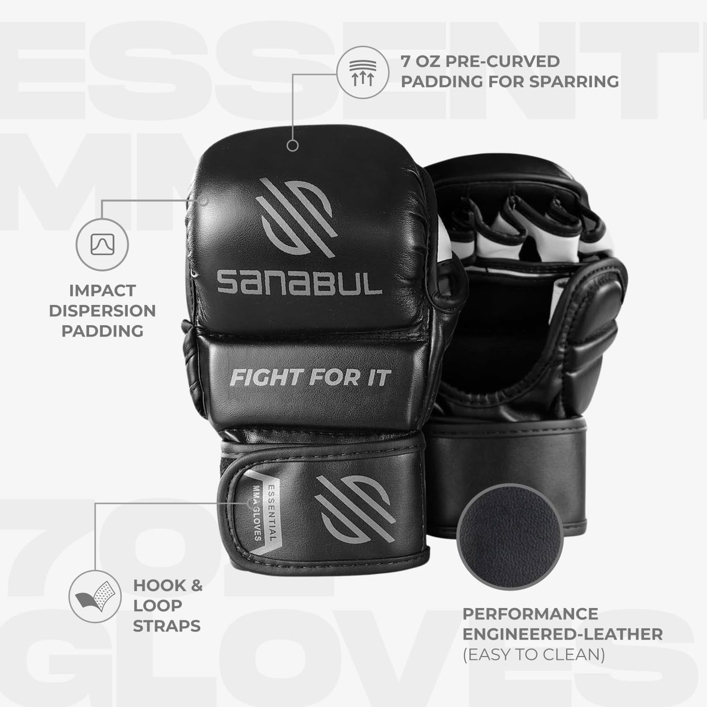 Hybrid Sparring Handschuhe, Schwarzes Silber Klein / Mittel