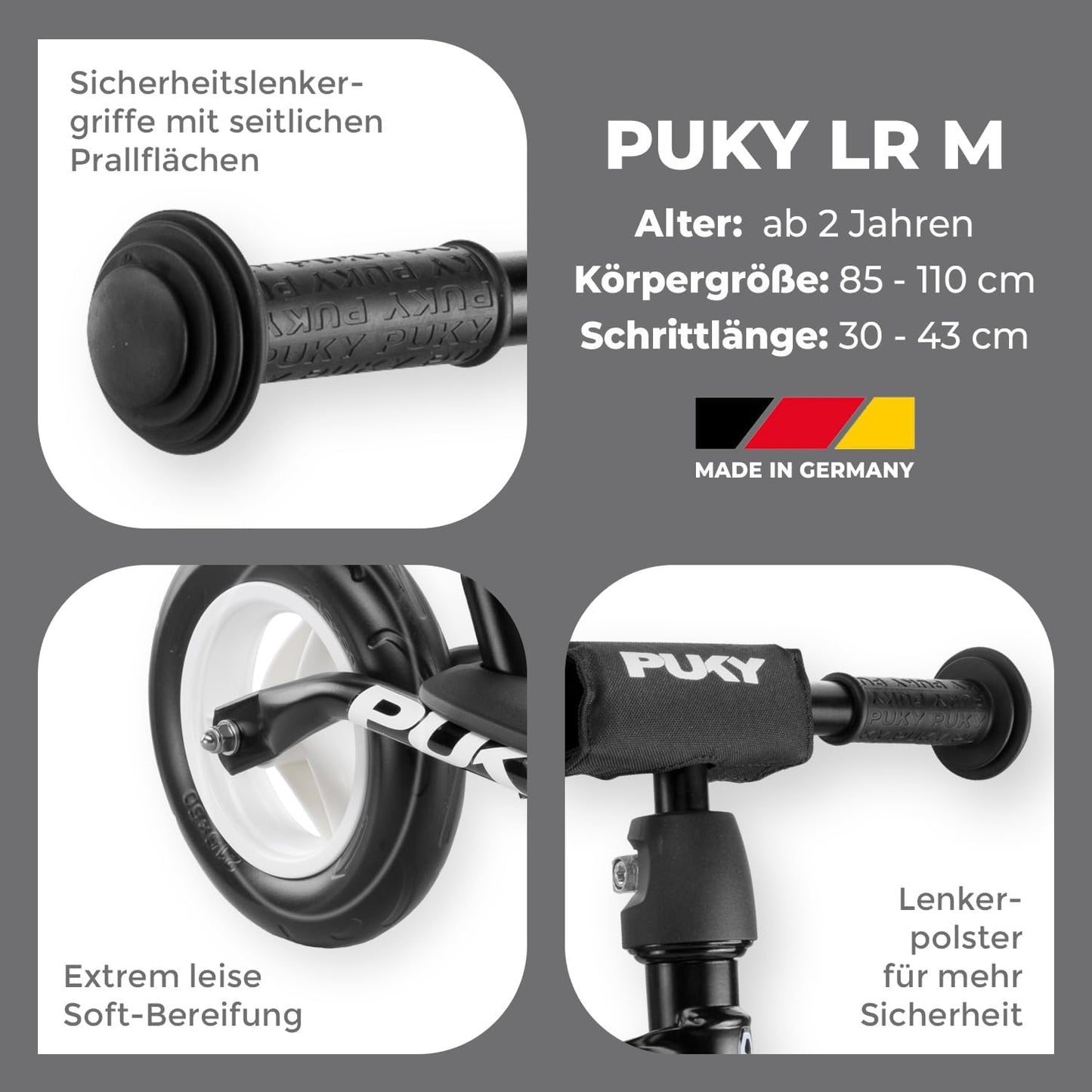 Laufrad LR M mit Trittbrett, Schwarz
