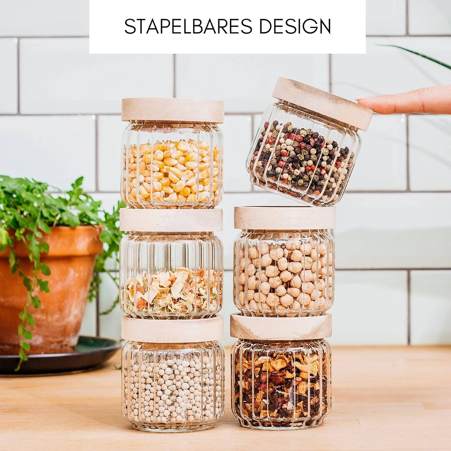 6-teiliges Gewürzgläser Set, stapelbar, luftdicht, 6x 150ml