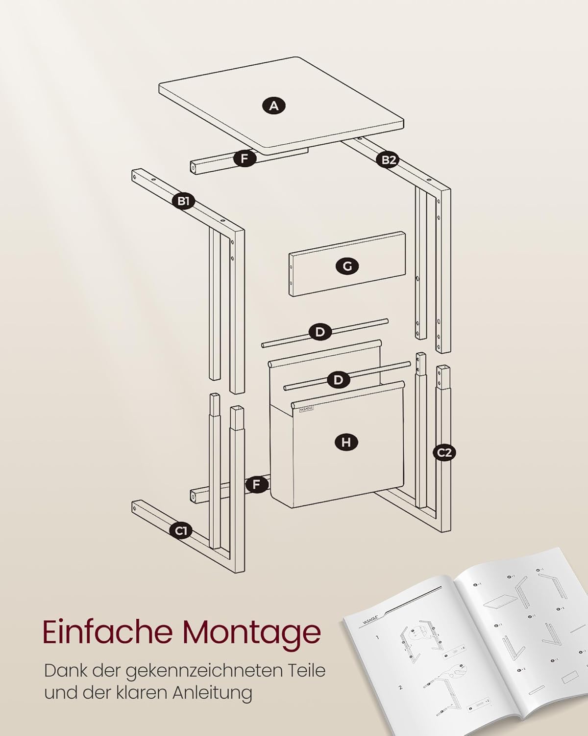 LET357B56 Beistelltisch mit Rollen, Ebenholzschwarz, Mit Rollen