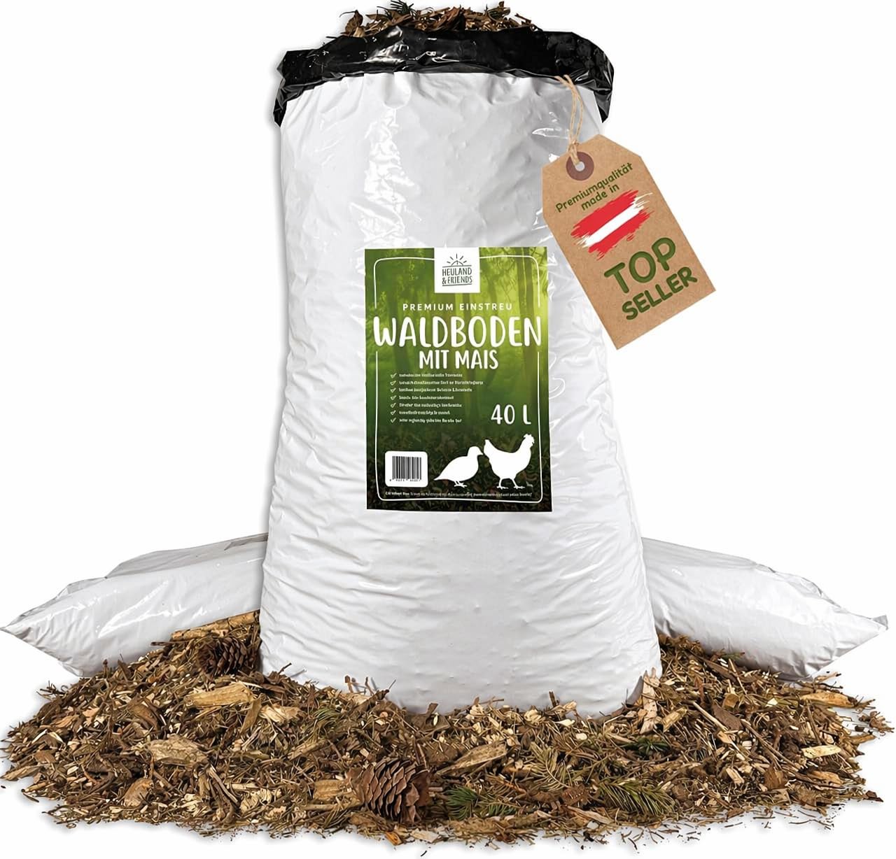 Waldboden Einstreu für Hühner & Wachteln, mit Mais 40 Liter (1er Pack)
