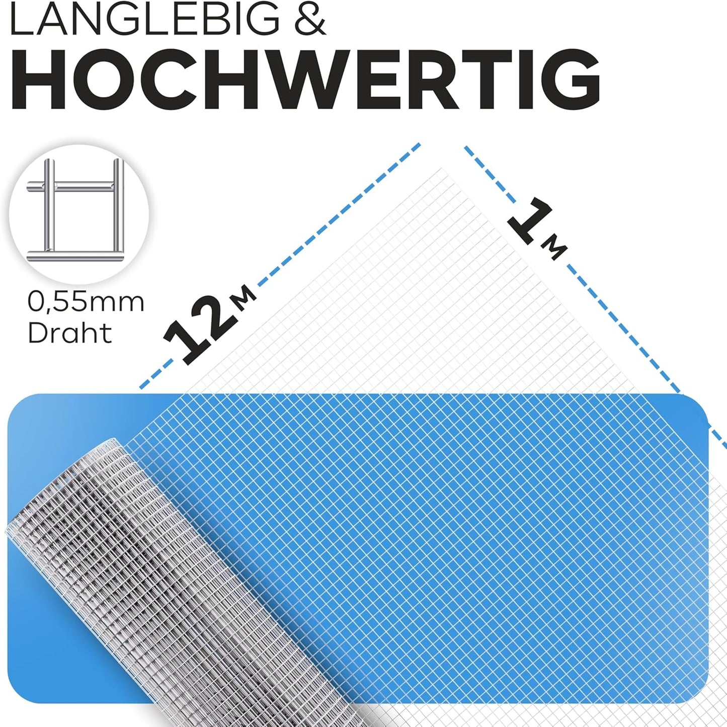 Volierendraht feinmaschig 6x6 mm (12m x 1m), 12m x 1m